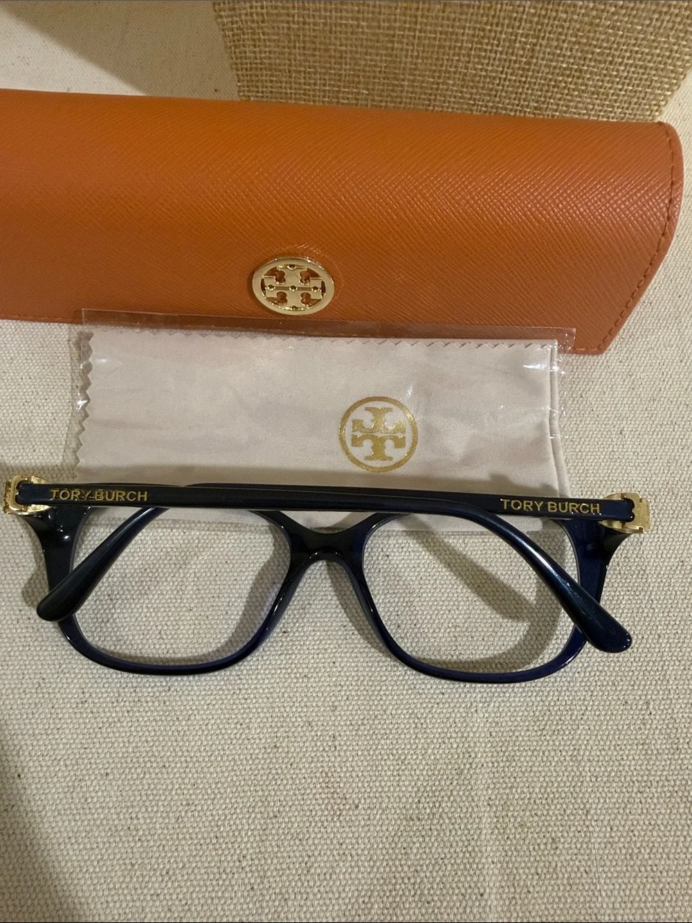 Tory Burch Navy Cat-Eye Optical Glasses with Orange Logo Case-RX ready No Lenses